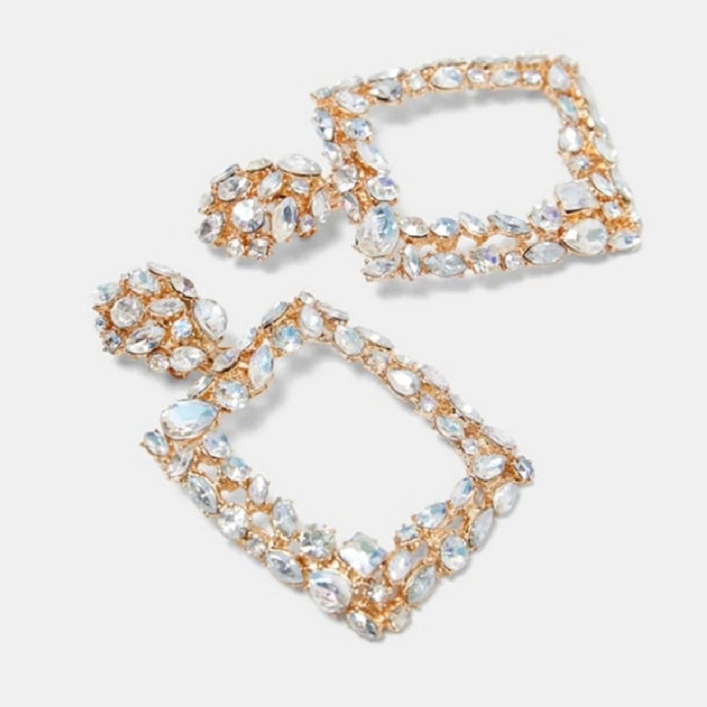 Square Crystal Earrings Chandelier Earrings - Picture 2 of 7